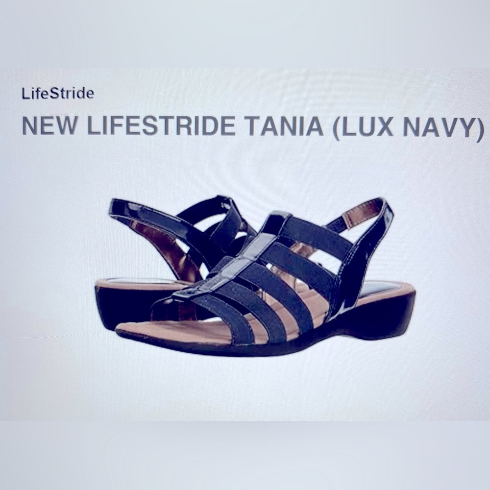 Brand New, never worn! Navy Blue Life Stride small, wedge dress sandals